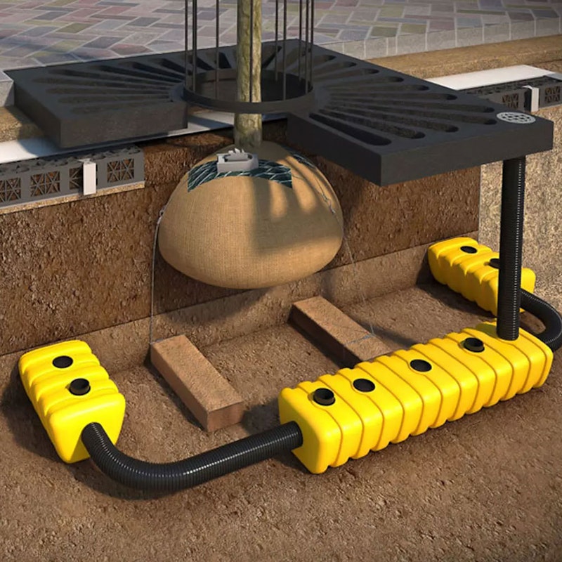 A diagram showing a series of Mona Plant Sipper Linkable Tanks under the ground surface